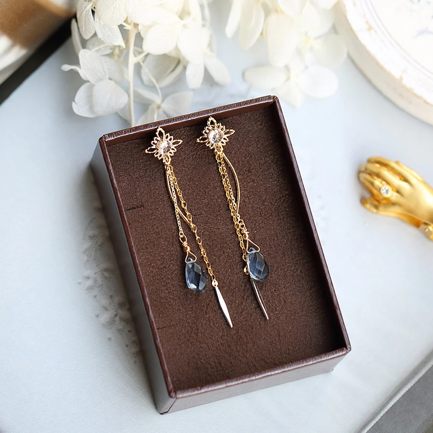 LAMOON 925 Sterling Silber Tropfen Ohrring Set Für Frauen Vintage Schnee London Blau Stein 14K Gold Überzogene Fine Jewelry LMEI109