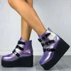 2023 neue Lila Gothic Motorrad Stiefel Zip High Heel Punk Nieten Chunky Plattform Mittler-kalb Frauen Stiefel Schuhe Frauen große Size42 43