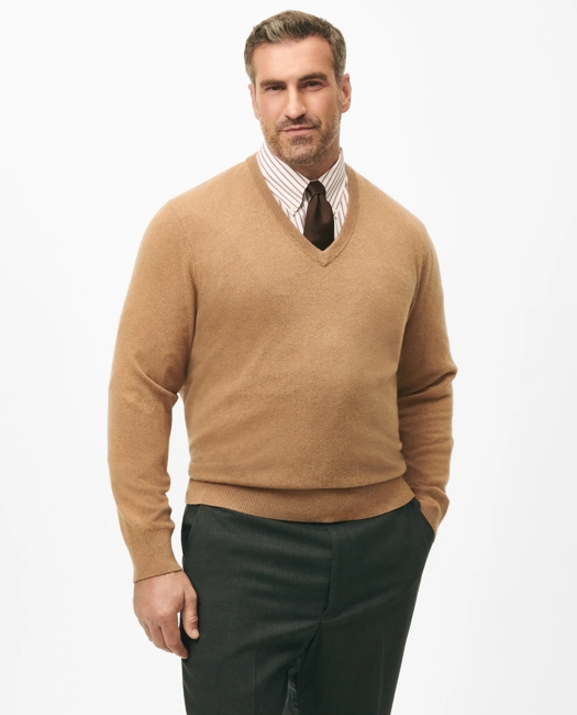Brooks Brothers Men's Big & Tall 3-Ply Cashmere V-Neck Sweater | Brown | Size 2X