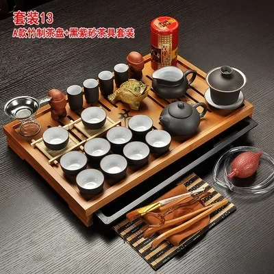 Chinesisches Kung-Fu-Teeset, Trinkgeschirr, lila Ton, Keramik, Binglie, drei Optionen, einschließlich Teekanne, Tassen, Terrine, Teetablett Image