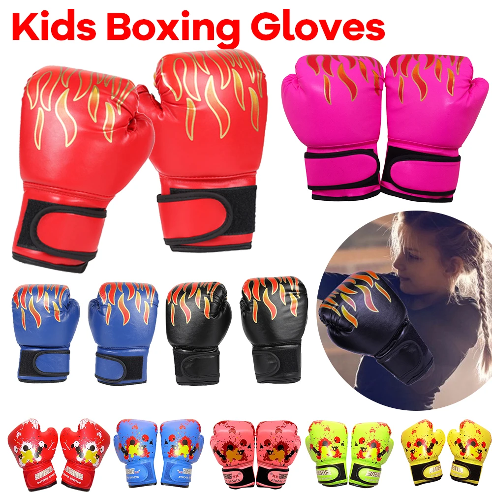 Kinder Box handschuhe Pu Leder MMA Kampf Sparring Handschuhe profession elle Muay Thai Karate Handschuh Kinder Stanzen Trainings handschuhe Image