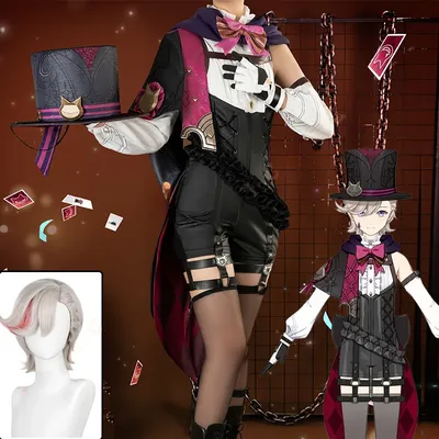 Genshin Impact Lyney Cosplay Kostüm Perücke Uniform Fontaine Magier Pyro Hut Lynette Halloween Party Image