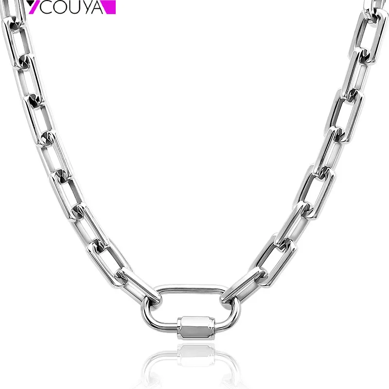 Punk Link Kette Choker Halskette Großen Schloss Charme Silber Farbe Runde Ecke Link Chunky Schwere Metall Halskette Armband Set 18 zoll
