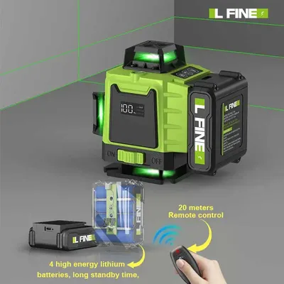 LFINE 4D 16 Linien Professionelle Laser-Wasserwaage, automatisch, 360° ° Selbstnivellierendes Nivel-Laser-Werkzeug für horizontale und vertikale grüne Linien