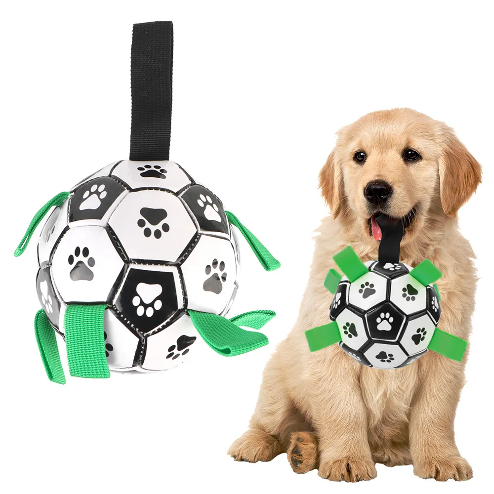 Haustiere Zubehör Hund Biss Kauen Bälle Interaktive Haustier Fußball Spielzeug 15 cm Welpen Outdoor Training Fußball Mit Haltelaschen Image