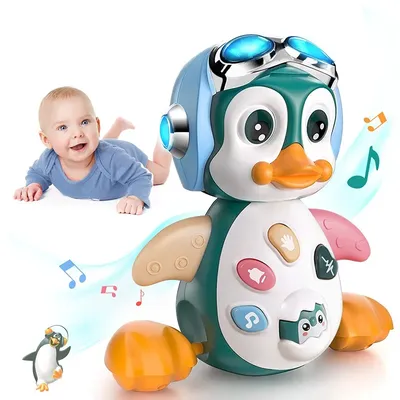 Baby Crawling Toys Musical Penguin Infant Moving Walking Dancing Toys with Light Toddler Interactive