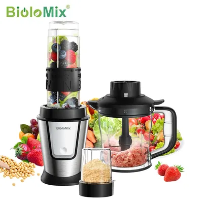 BioloMix 3-in-1 Multifunctional Food Processor 700W Portable Juicer Blender Personal Smoothie Mixer