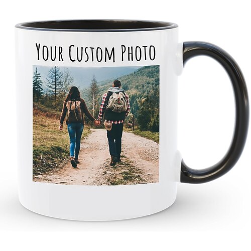 Personalisierte Kaffeetasse maßgeschneidertes Bild Text oder Logo Keramiktasse individuelles Hochzeitsgeschenk für Paare anpassbare 11 oz Teetasse weiß - schwarz Image
