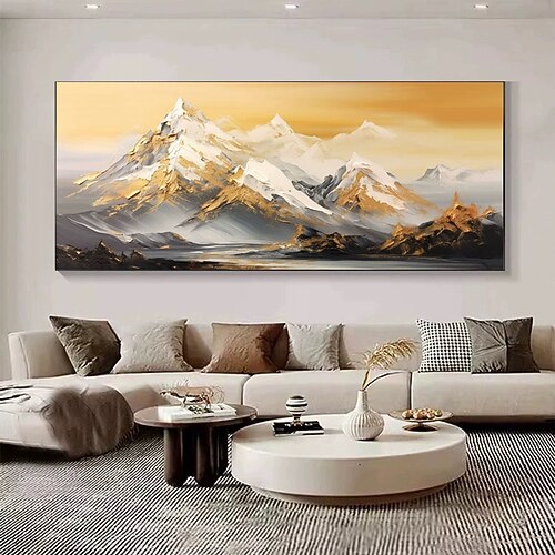 handgemaltes goldenes Bergölgemälde auf Leinwand Landschaftsgemälde Wohnzimmer große Wandkunst individuelle Malerei Wohnkultur kein Rahmen Image
