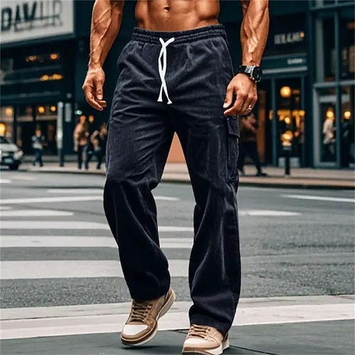 Herren Cargohose Cargohosen Cordhose Hose Hosen Schlabberhose Freizeithose Kordelzug Elastische Taille Multi Pocket Glatt Komfort Weich In voller Länge Outdoor Täglich Ausgehen Modisch Strassenmode Image