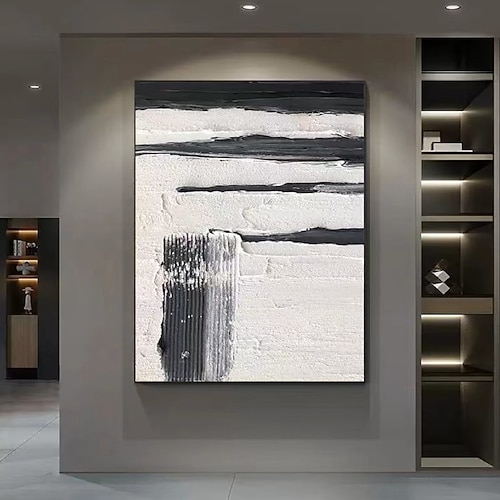 3D schwarz weiß Ölgemälde handgemachtes beige Wabi Sabi Ölgemälde handgemalte Wandkunst schwarz beige Gemälde groß handgemalt schwarz Gemälde Wandkunst beige strukturiertes Ölgemälde Wandkunst Dekor Image