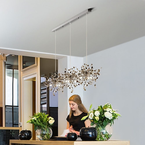 LED-Pendelleuchte, 3-farbige Lichtquelle, 1/3-Licht, DIY-Pendelleuchte aus Edelstahl, kunstvoller Stahl, reflektierend, blendend, geeignet für Restaurants, Schlafzimmer, Küchen, Garderoben, Image