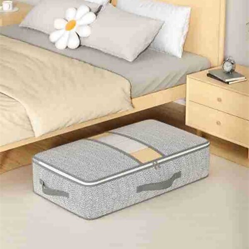 Aufbewahrungsbox aus Stoff mit transparentem Fenster – Aufbewahrungstasche für Steppdecken, Kleidung und sonstiges Image