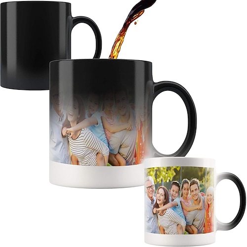 personalisierter Zauberbecher, individuell gestalteter Foto-Weihnachtsgeschenkbecher, wärmeempfindlicher Becher, farbwechselnder Keramikbecher, Weihnachtstasse, Kaffeebecher mit Bild, Logo, Text, Geschenke für Jahrestage, Geburtstage, Weihnachten Image