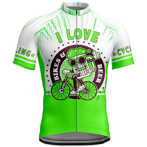 Herren Radtrikot Cartoon Buchstaben Zahlen Kurzarm Fahhrad T-Shirt Trikot mit 3 Gesäßtaschen Mountainbike MTB Schnelltrocknend Anatomisches Design Feuchtigkeitsableitend Atmungsaktiv Sport Gelb Rot Image