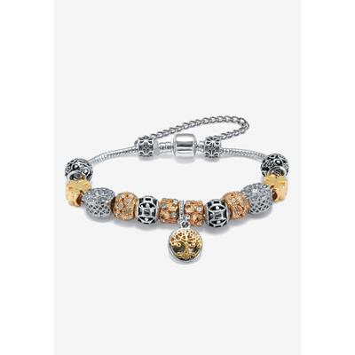 Women's Round Crystal Silvertone Antiqued Charm Bracelet, 7 To 9-Inch by Roamans in Silver