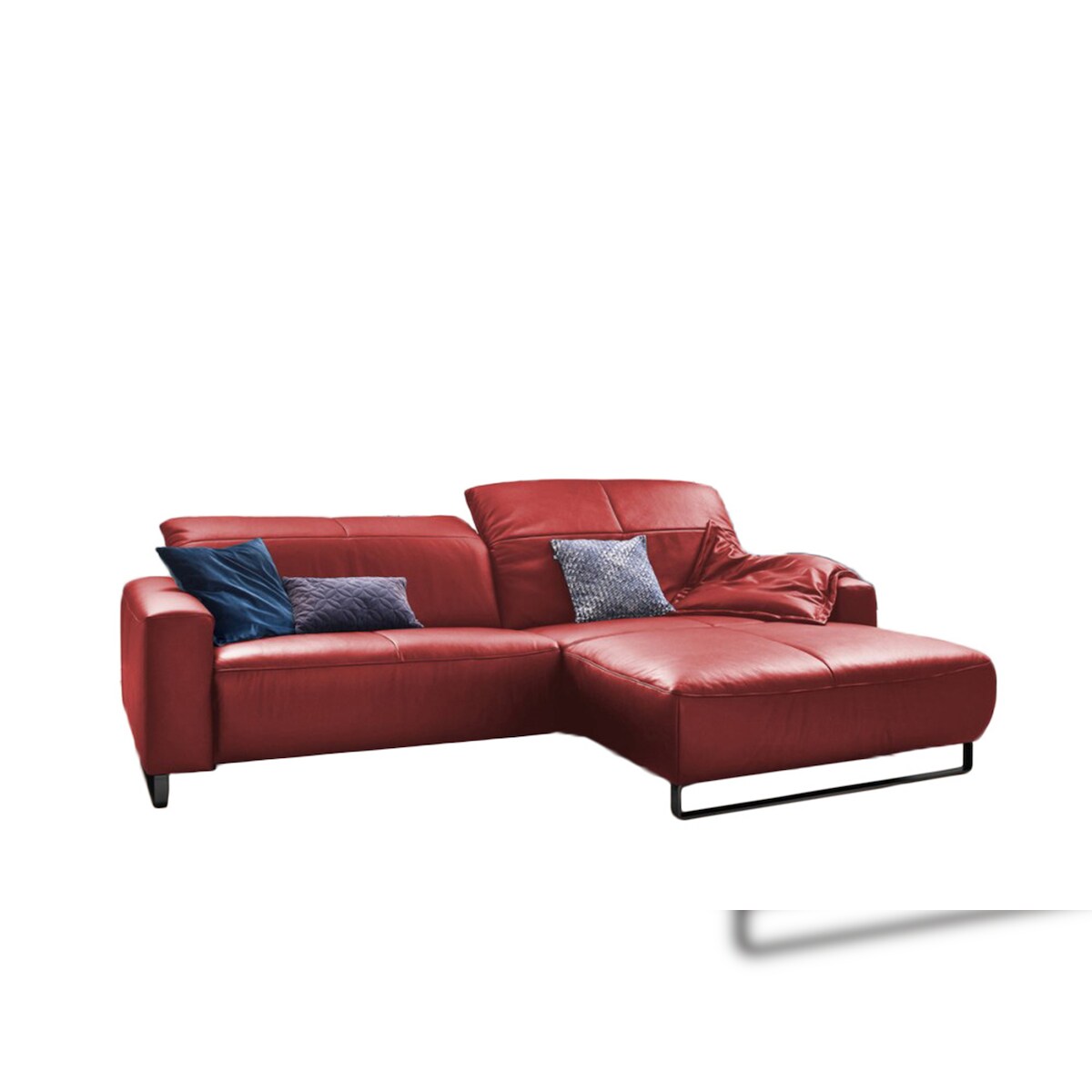 KAWOLA Sofa YORK Leder Life-line rot Rec rechts Fuß Metall schwarz mit Sitztiefenverstellung Image