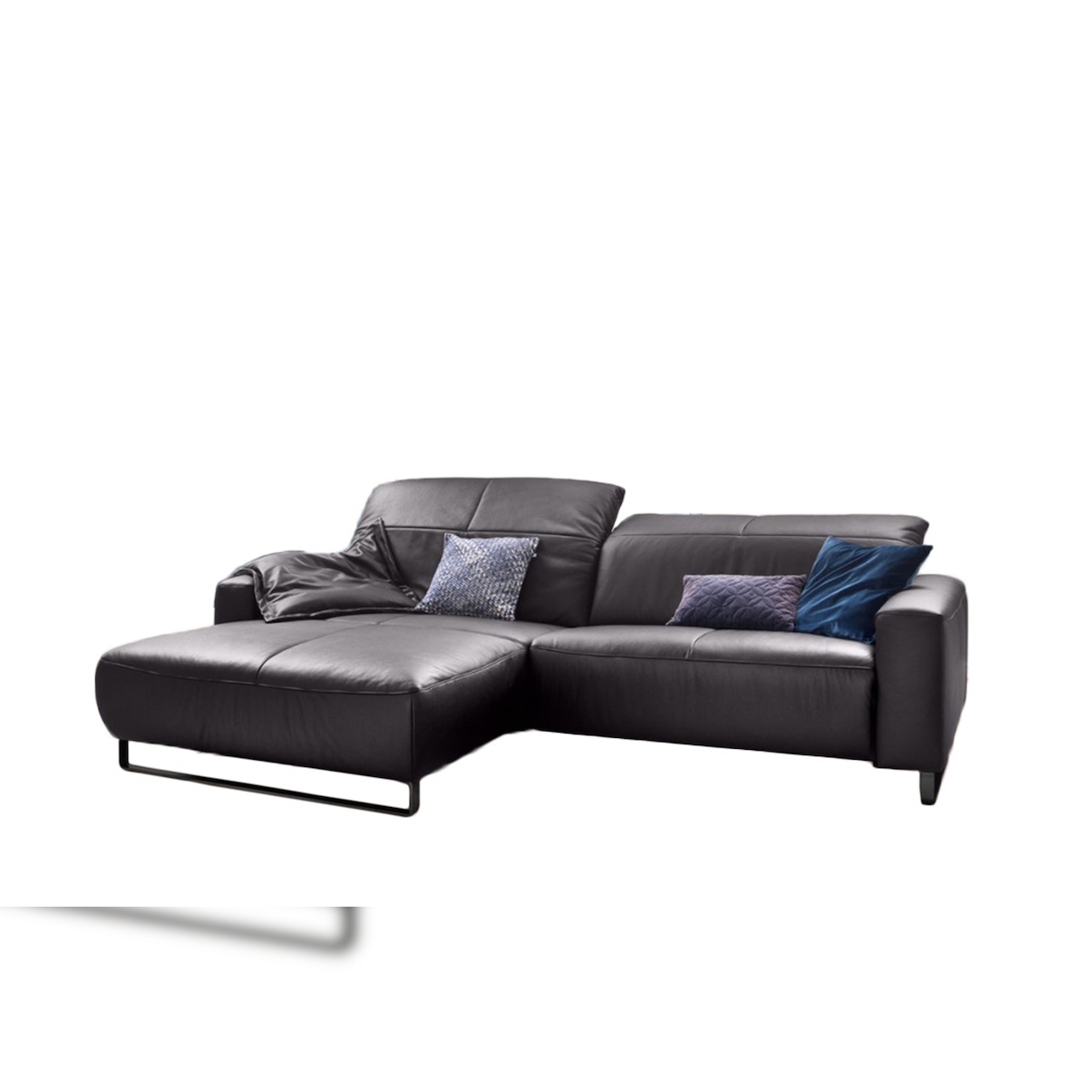 KAWOLA Sofa YORK Leder Life-line mocca Recamiere links Fuß Metall schwarz Image