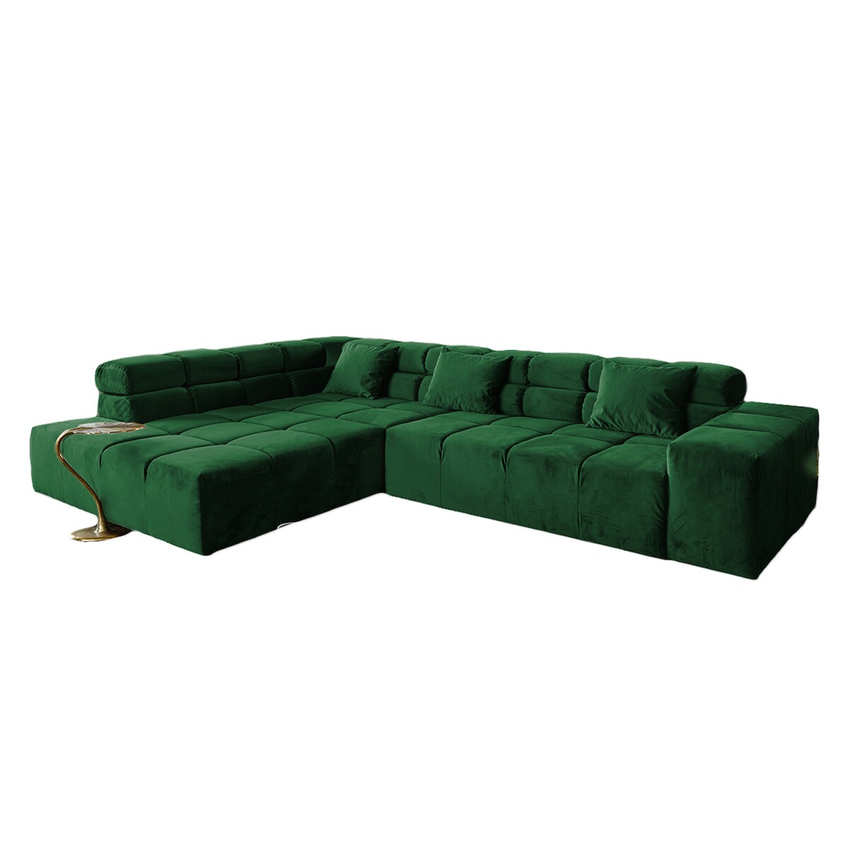 KAWOLA Sofa NEVADA Ecksofa Velvet smaragd Recamiere links Image
