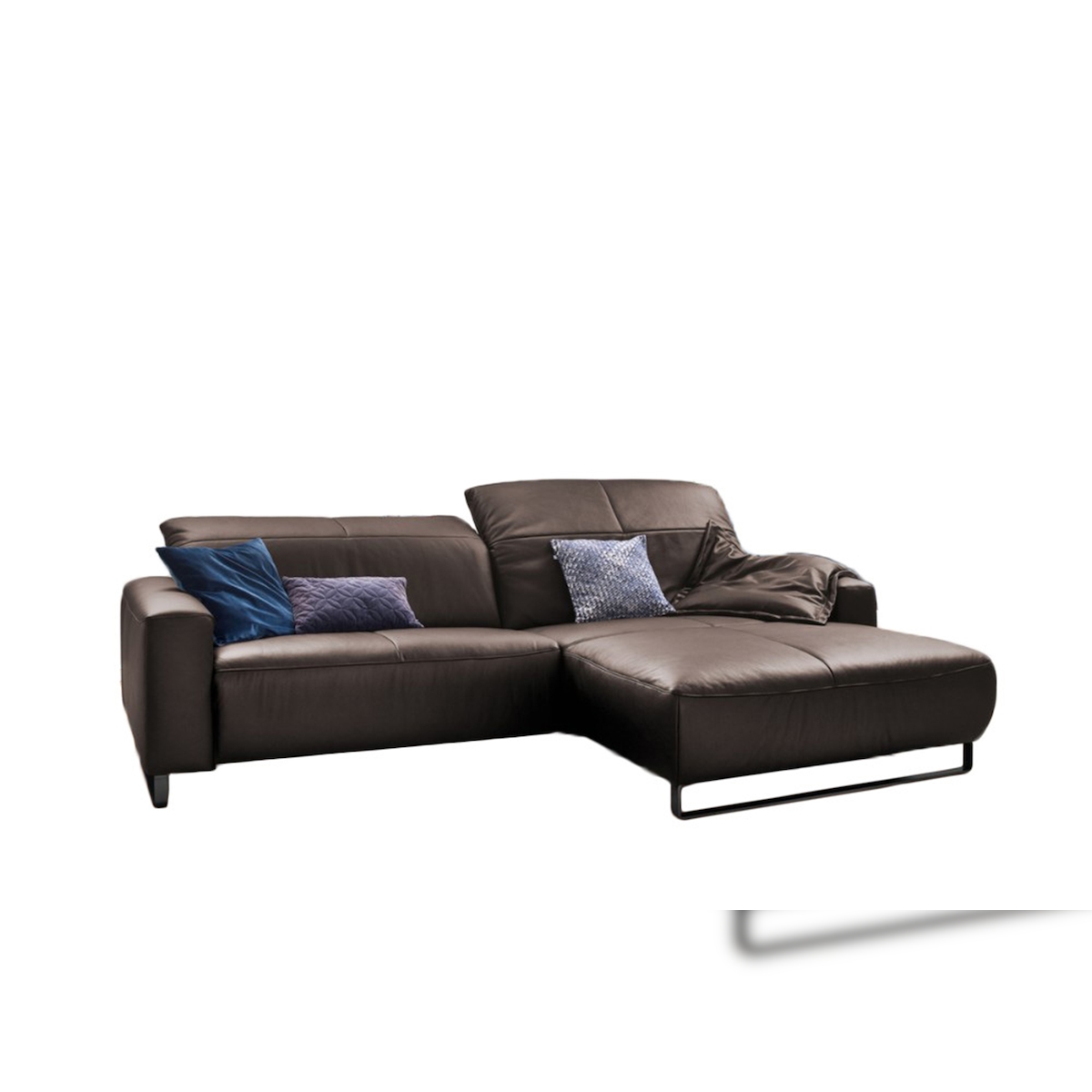 KAWOLA Sofa YORK Leder Life-line elephant Recamiere rechts Fuß Metall schwarz Image
