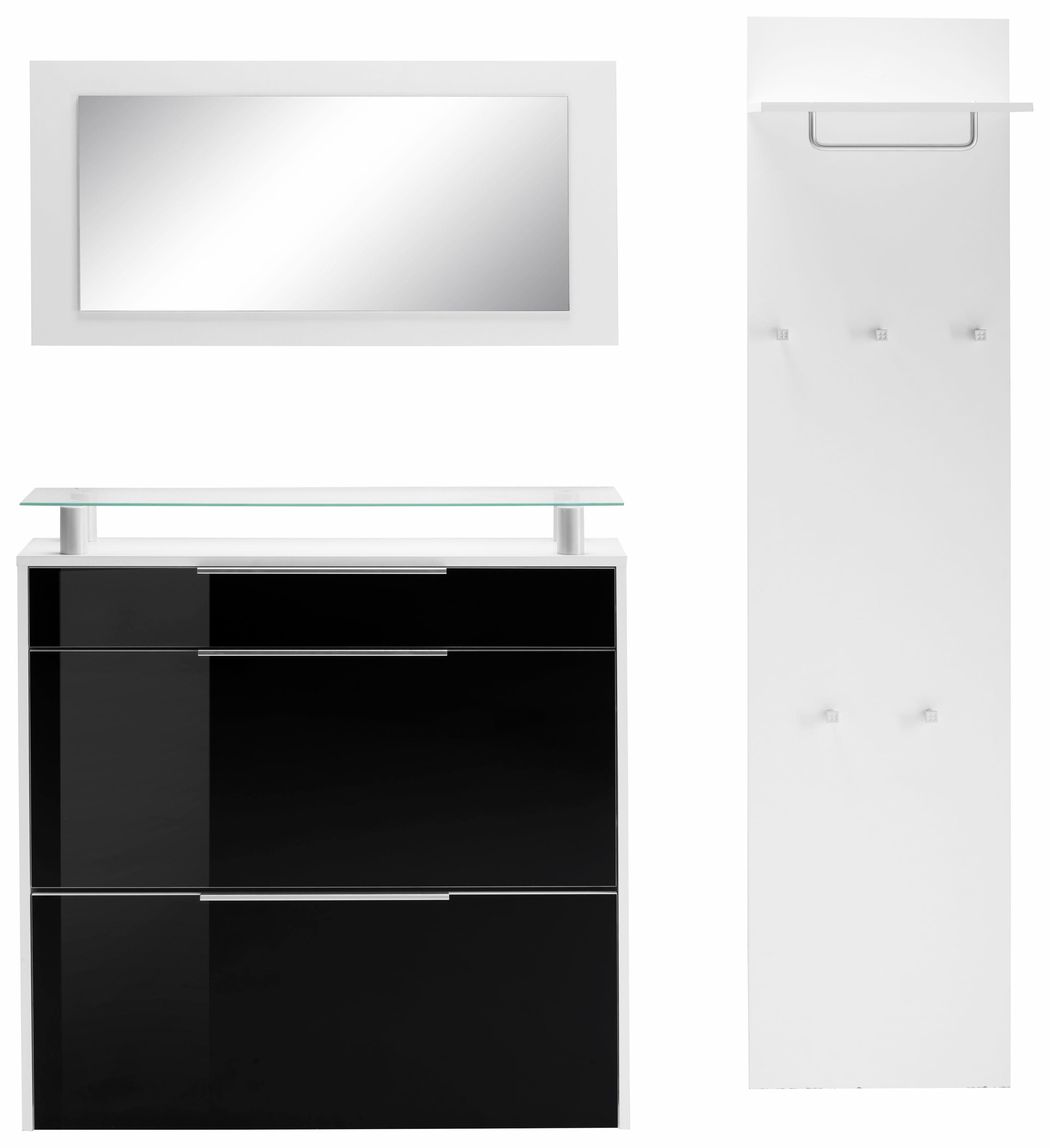 Garderoben-Set BORCHARDT MÖBEL "Oliva", schwarz (weiß matt, schwarz hochglanz), Kastenmöbel-Sets, (3-tlg), mit hängendem Schuhschrank, Paneel und Spiegel
