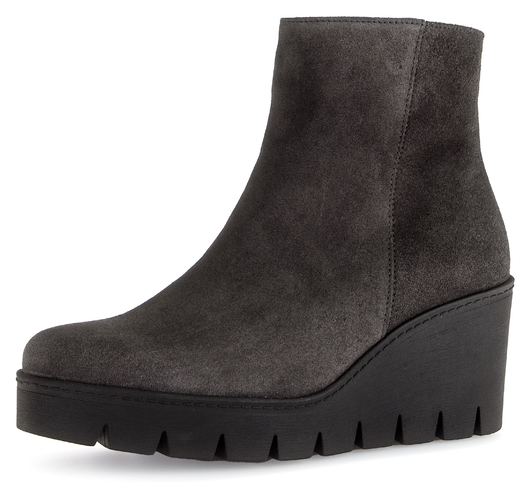 Stiefelette GABOR, Damen, Gr. 38,5, grau, Veloursleder, unifarben, Schuhe, Keilabsatz, Ankleboots, Komfortschuh mit Best Fitting-Ausstattung