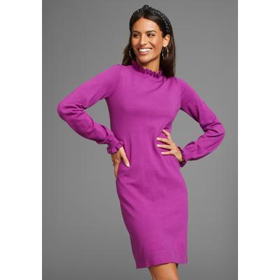 Strickkleid LAURA SCOTT, Damen, Gr. 34, N-Gr, lila, Strick, Obermaterial: 50% Viskose, 28% Polyester, 22% Polyamid, unifarben, clean, feminin, figurbetont mini, Rundhals, Langarm Rüschen, Kleider, festlich, lang, feminin und figurbetont, aus... Image