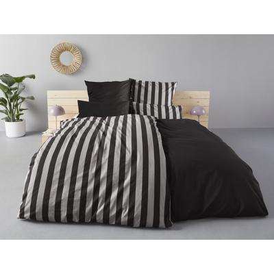 Wendebettwäsche ANDAS "Greta", grau (anthrazit, schwarz), B/L: 155cm x 220cm, , Mako-Satin, B/L: 80cm x 80cm, Mako-Satin, Obermaterial: 100% Baumwolle, Bettwäsche, Bettwäsche mit Streifen in verschiedenen Qualitäten, ab 135x200 cm Image