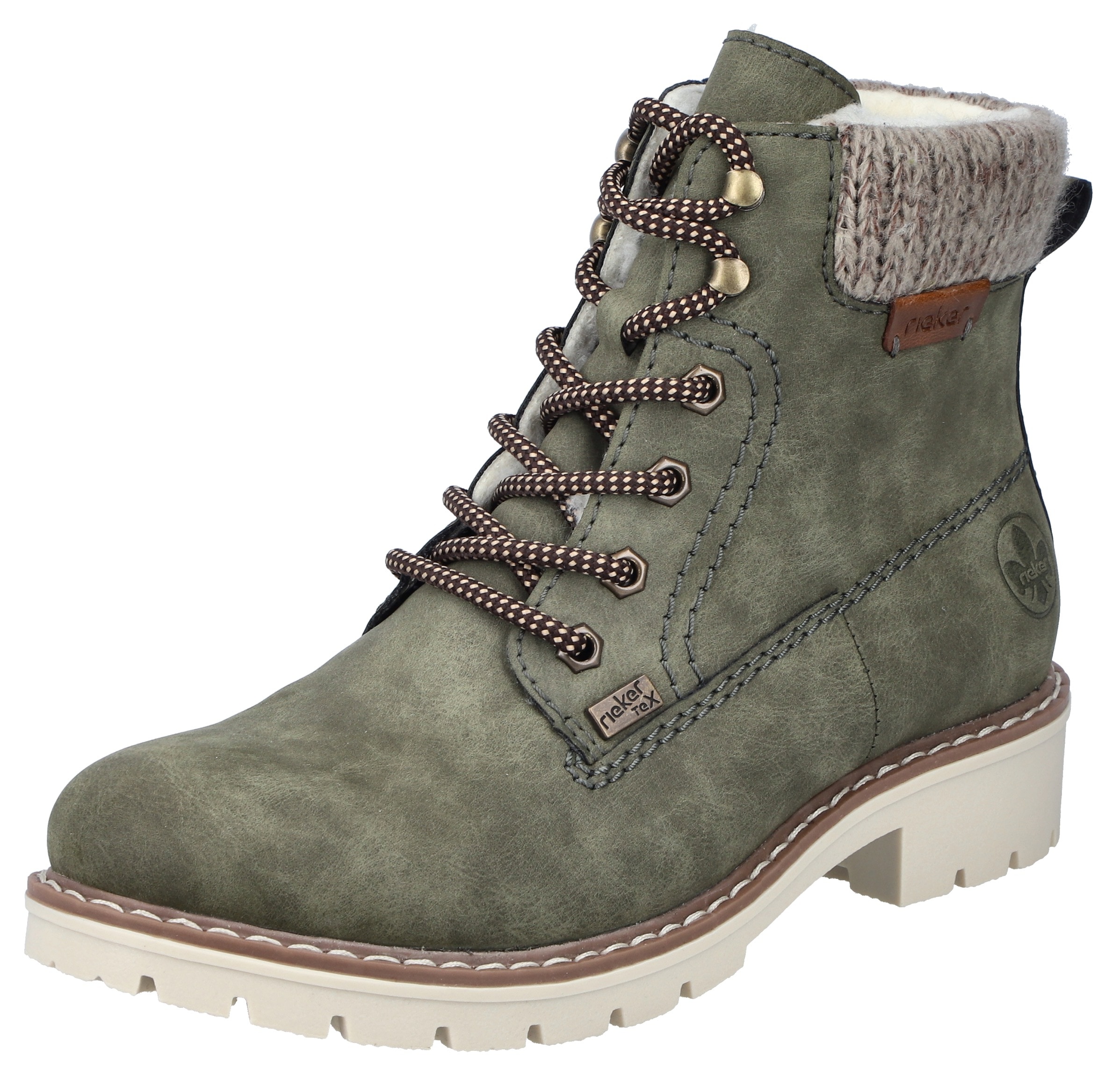 Winterstiefelette RIEKER, Damen, Gr. 39, grün (khaki), Lederimitat, Textil, Schuhe Winterstiefelette, Schnürstiefelette, TEX-Membran, 150 Jahre Rieker Jubiläumsartikel, Topseller