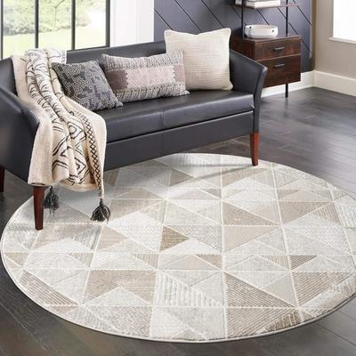 Teppich CARPET CITY "ANTIK231", beige (creme), H:10mm Ø:200cm, Polyester, Teppiche, Kurzflor, 3D-Optik, Klassisch-Modern für Wohnzimmer, Schlafzimmer Image