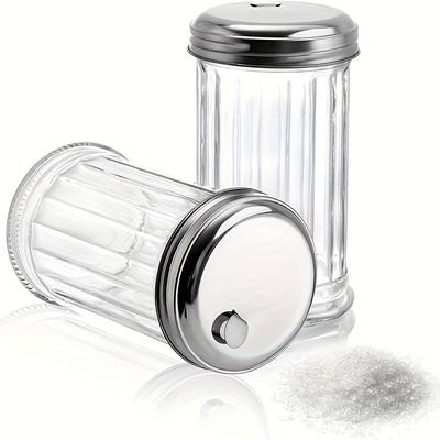 TEMU 2pcs 12oz Retro Glass Sugar Dispenser With Stainless Steel - Rust-proof, Salt, Spices & Pepper - Accessory