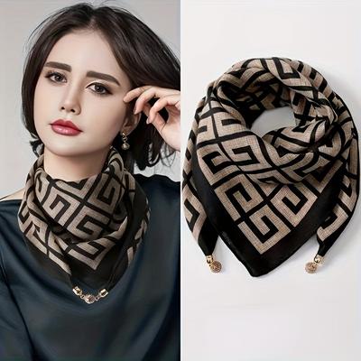 TEMU Elegant Magnetic Clasp Square Scarf For Women - & Stylish Neck Warmer With Pendant, Gifting