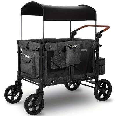 TEMU Cochildor Stroller Wagon For , Featuring 4 High Seats With 5-point Harnesses, Adjustable Push Handle, And Removable Uv Sun As , Chrismas Gift