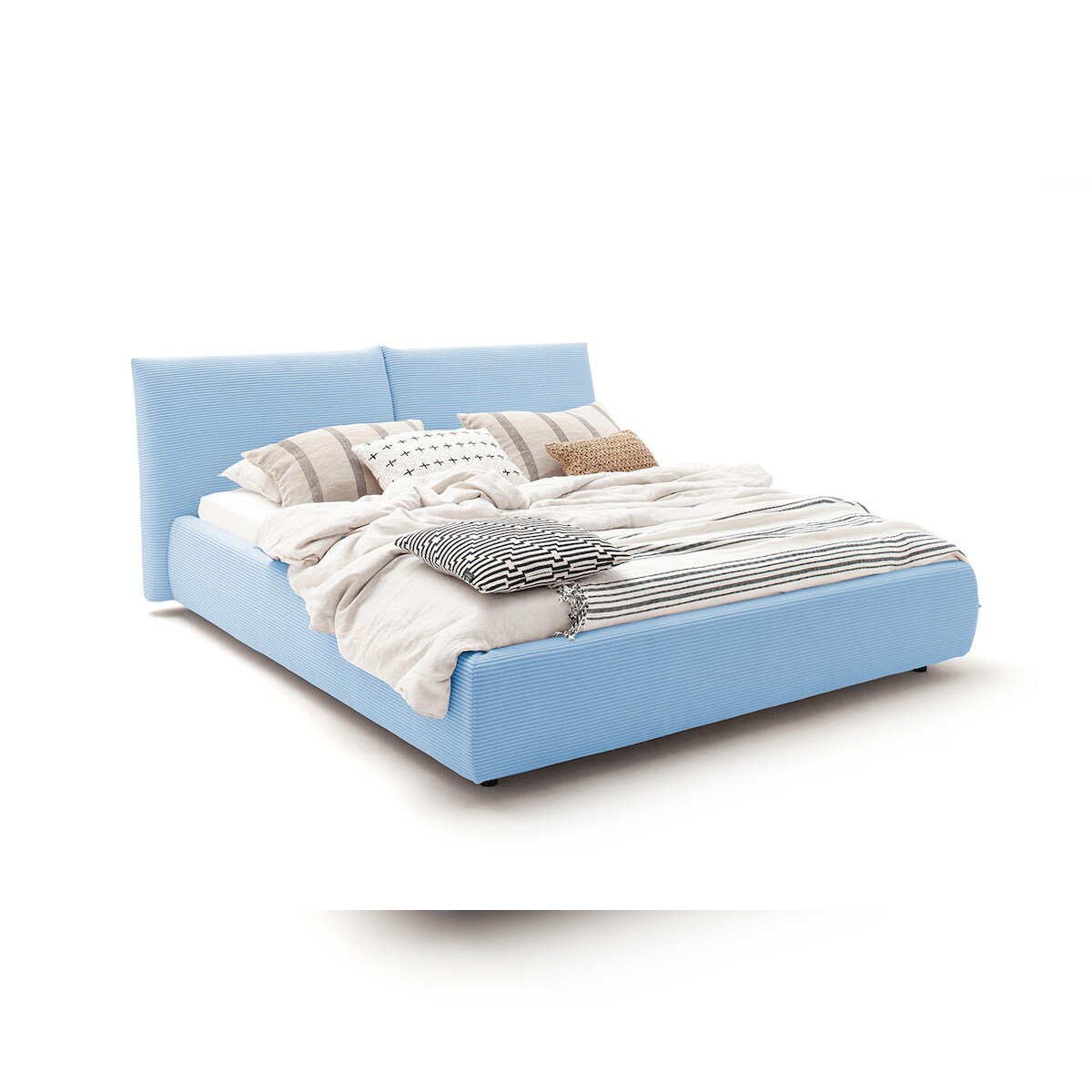 KAWOLA Bett HENRY Polsterbett Cord hellblau 180x200cm Image