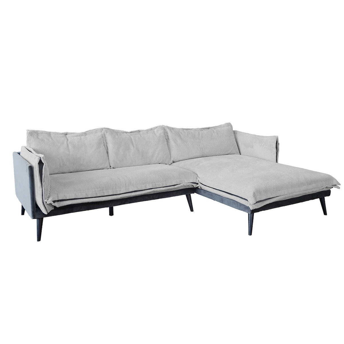 KAWOLA Sofa QUENYA Ecksofa Cord hellgrau / Velvet anthrazit Recamiere rechts Image