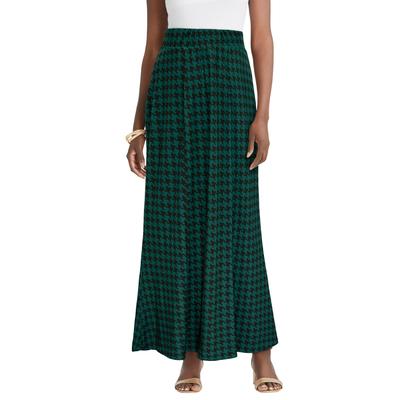 Plus Size Women's Stretch Knit Maxi Skirt by The London Collection in Emerald Green Houndstooth (Size 22/24) Wrinkle Resistant Pull-On Stretch Knit