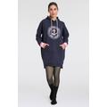 Sweatkleid ZWILLINGSHERZ ""Zuhause am Strand"", Damen, Gr. S/M, N-Gr, blau (marine), Sweatware, Obermaterial: 50% Baumwolle, 50% Polyester, unifarben, modisch, lässig geschnitten mini, V-Ausschnitt, Langarm angesetztes Bündchen, Kleider, mit Kapuze,...