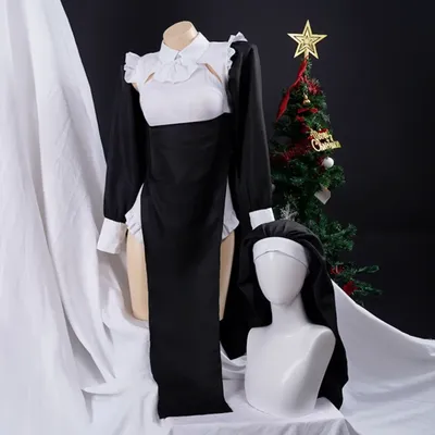 Nonne Cosplay Kostüm Original Design Frau Kleid Halloween Sexy Frau Cosplay Anzug Anime Nonne Kopfbedeckung Image