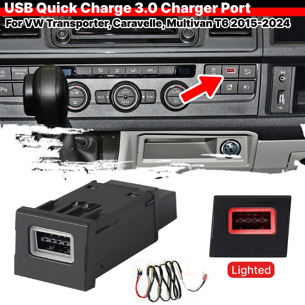 Mittelkonsolen-Schalterknopf-Upgrade, Konvertieren Sie USB-A QC3.0-Port-Buchsen-Kits für VW Transporter, Caravelle, Multivan T6 2015–2024 Image
