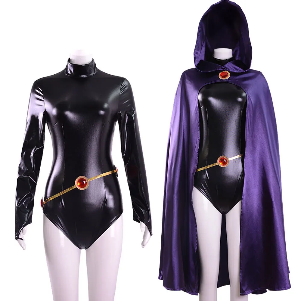 Teen Titans Raven Cosplay Kostüm Superheld Umhang Overalls Zentai Halloween Fancy Ball Erwachsene Kinder Anzug Image