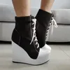LAIGZEM Frauen Stiefeletten Plattform Keile Spitze Up Kurze Booties Höhe Erhöhen Bequeme Schuhe Frau Große Größe 41 43 46 50 52
