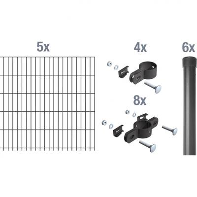 Alberts Einstabmatten Zaun-Set anthrazit, zum Einbetonieren, 125 cm, 10 m