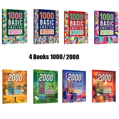 4 Books 1000/2000 Core English Words Primary School Common English Vocabulary Dictionary Book For
