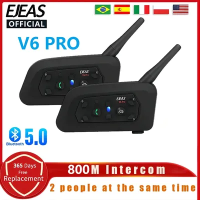EJEAS V6 PRO Motorcycle Helmet Headset Bluetooth Intercom Communicator 800M For 2 Riders IP65