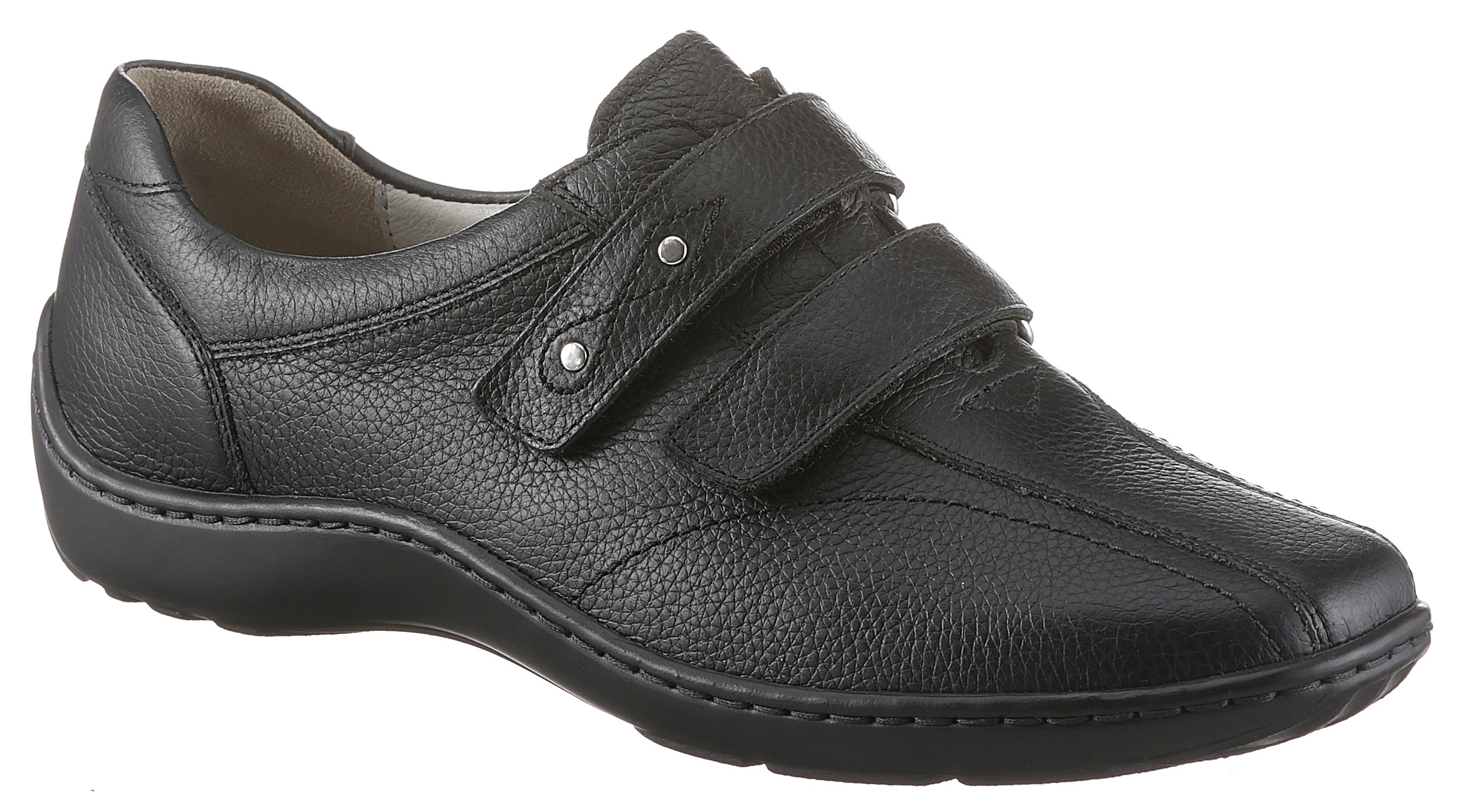 Klettschuh WALDLÄUFER "HENNI", Damen, Gr. 5,5 (38,5), schwarz, Leder, Schuhe Klettschuh, Bequemschuh, Slipper mit abgepolstertem Schaftrand und Komfortweite H