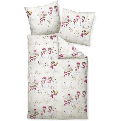 Bettwäsche JANINE "DAVOS65149 01", rot (rot blau), B/L: 135cm x 200cm, , Feinbiber, B/L: 80cm x 80cm, Feinbiber, Obermaterial: 100% Baumwolle, Bettwäsche, mit Reißverschluss Image