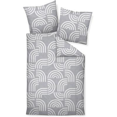Bettwäsche JANINE "DAVOS65157 06", grau (platin), B/L: 135cm x 200cm, , Feinbiber, B/L: 80cm x 80cm, Feinbiber, Obermaterial: 100% Baumwolle, Bettwäsche, mit Reißverschluss Image