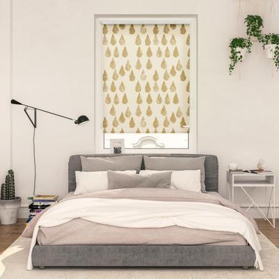 Seitenzugrollo LICHTBLICK ORIGINAL "Rollo Klemmfix, ohne Bohren, blickdicht, Golden Drops - Gold", gold (goldfarben, weiß), B:70cm H:150cm, Polyester, Rollos Image