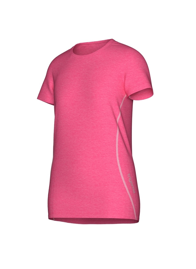T-Shirt TRIGEMA "TRIGEMA Sportshirt in Melange-Optik", Damen, Gr. XXL, rosa (flamingo), 90% Polyester, 10% Elasthan, Shirts T-Shirt