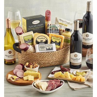 Deluxe Meat And Cheese Gift Basket With Wine - 3 Bottles, Gourmet Assorted Foods by Harry & David